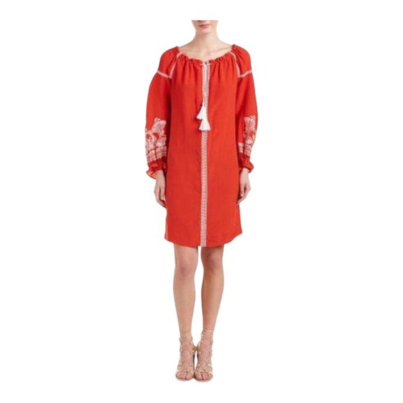 Maje Ramette Embroidered Long Sleeve Linen Blend Shift Dress Women's 1 / Small - Picture 3 of 10